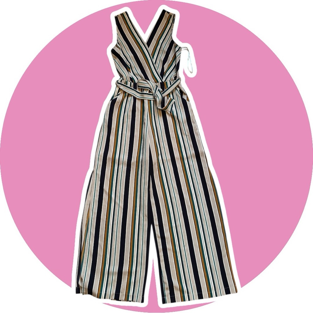 Monteau Multicolor Vertical Stripe Wide-Leg Jumpsuit